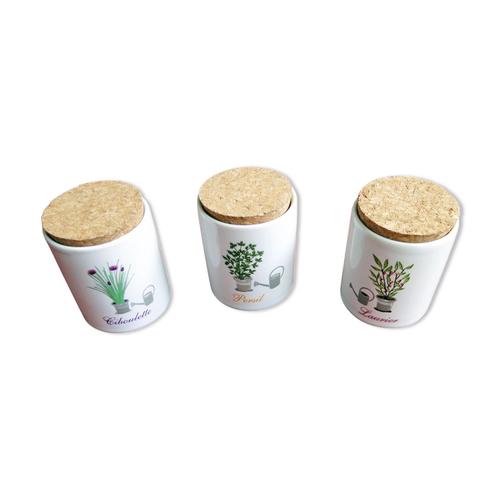 3 Pots Aromates Plantes Aromatiques Ciboulette Persil Laurier En Cramique Vintage Art Populaire Multicolore