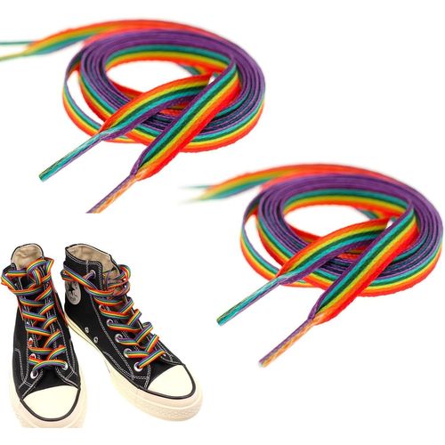 Anwxai-Lgbtq Pride Lot De 2 Paires De Lacets Arc-En-Ciel,Lacets Colorés Et Plats,Pour Baskets,Vans,Résistants À La Décoloration Et À La Déchirure,Longueur 140cm,Largeur 0,8cm,Arc-En-Ciel,140