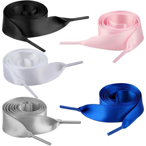Anwxai-Lot De 5 Paires De Lacets Plats En Satin-Lacets Plats-Ruban De Rechange Pour Chaussures De Sport,Chaussures De Course,Chaussures Demontagne,Chaussures D'extérieur-130x2cm-5 Couleurs,