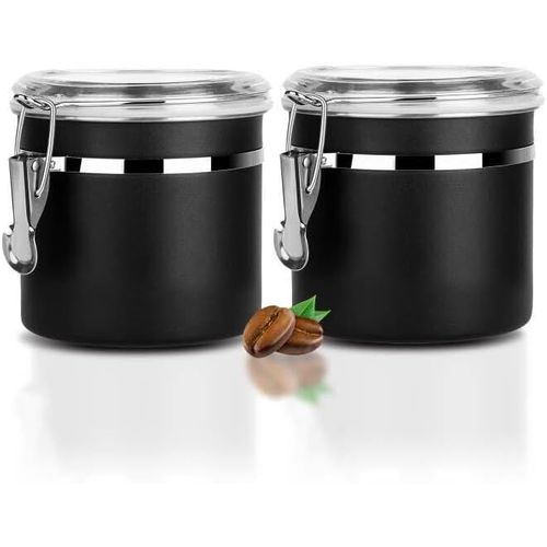 Anwxai-Boîte À Café Hermétique,Conservation En Acier Inoxydable Pour Grains De Café Avec Couvercle Transparent Bocal Récipient Rangement Cuisine Alimentaires Stockage Thé(Lot De 2-1.2l-Noir)