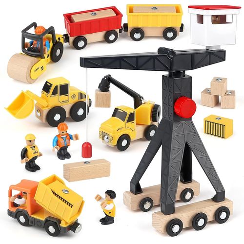anwxai-Jeux De Construction Engins De Chantier Jouet Avec Grue À Tour Jouets Creuseur Jouets Camion-Benne Rouleau Routier Jeux Educatif Cadeau Enfant À Partir De 3 Ans