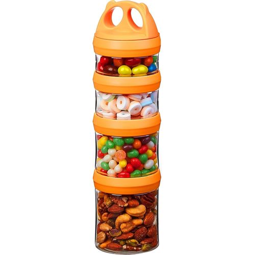 Anwxai-Boîtes Alimentaires,Snack Boîtes De Conservation Hermétiques Récipients Alimentaires Set,Twist Lock 4 Pièces Empilables,Tritan 100% Sans Bpa,Étanches Et Anti Fuites,Micro-Ondes(0,91 Liter,Orange)