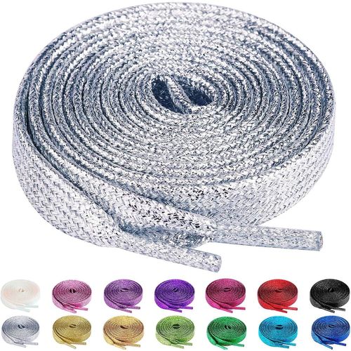 Anwxai-2 Paires Lacets Plats Pailletés Premium,Lacets De Remplacement De 10mm De Qualité Supérieure Pour Chaussures De Sport,Chaussures De Ville