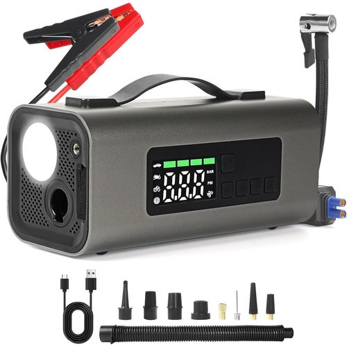 Anwxai-1000a Jump Starter Power Pack Avec Compresseur D'air 150 Psi,Démarreur De Voiture 12 V,8000mah Booster De Batterie De Voiture,Seau Rechargeable Avec Écran Et Lampes Led Pour