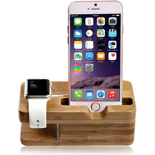 anwxai-Bois [2 En 1] Charging Dock Stand Accessoire Stock Station Cradle Titulaire Bracket Pour Apple Suivre L'Iwatch 38Mm Et 42Mm & Iphone 5,5S,6,Iphone 6 Plus(Bamboo)