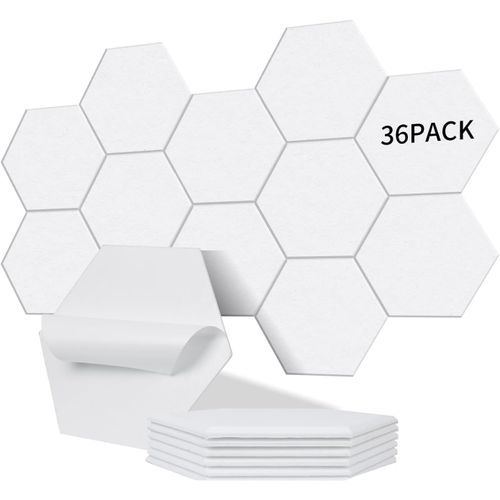 anwxai-Lot De 36 Panneaux Acoustiques Hexagonaux Autocollants I Isolation Phonique Efficace Haute Densité(230Kg/M³)Nrc 0.95¿Parfaits PourMurs Et Portes,Salle De Jeux,Porcelaine Blanche