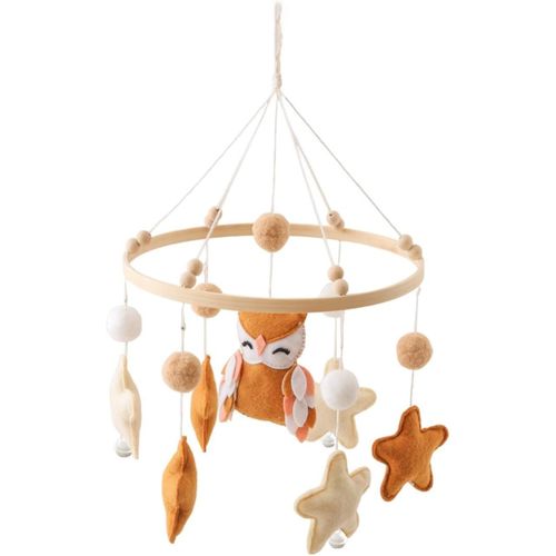 Meimieshop-Lit De Bébé Mobile En Bois Avec Boules De Feutre,Hibou Et Étoile,Carillon Éolien,Cloche De Lit,Pendentif Pour Lit De Bébé,Décoration De Chambre D'enfant,Cadeau Pour Bébé Fille Ou Garçon(Café)