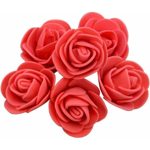meimieshop-Lot De 100 Mini Têtes De Roses Artificielles En Mousse-Fleurs Décoratives Pour Mariage,Bouquet De Mariée,Fête,Décoration De Maison,Bricolage,Saint-Valentin,Rouge