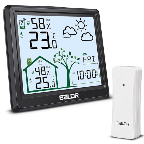 meimieshop-Station Meteo 3 Capteurs Thermometre Interieur Exterieur Sans Fil Station Météo Connectée Baromètres Avec Capteur Led Ecran Rétro-Éclairage Horloge Numérique Alarme Et Affichage Heure Date Jour