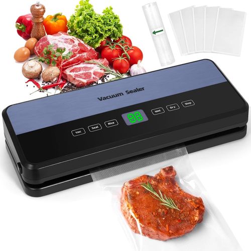 meimieshop-Machine Sous Vide Alimentaire,65Kpa Sous Videuse Alimentaire 5-En-1 Pour Le Mode Sec/Moist Avec Tuyau D'Aspiration D'Air,Coupeur Intégré Et Rangement Du Sac,1 Rouleau De Sacs,30 Sacs