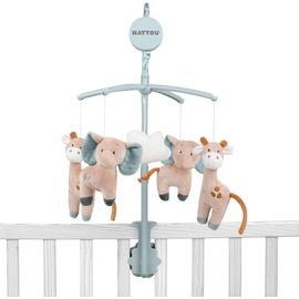Meimieshop-Mobile Musical En Coton Et Polyester,Girafe Et Éléphant,Berceuse Douce ""La-Le-Lu"",Environ 31x31cm,Luna Et Axel,Ver/Beige 748247