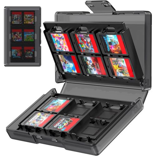 Meimieshop-Étui De Rangement Pour Cartes De Jeux Compatible Avec Nintendo Switch 2 / Switch¿Avec 24 Emplacements Pour Cartes De Jeu,Léger,Portable,Solide Et Durable,Gris