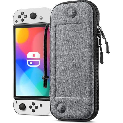 Meimieshop-Étui Pour Nintendo Switch/Switch Modèle Oled-[Mince Eva] [Antichoc] Protection Housse De Transport Zippé Coque Protection Avec 10 Emplacements Pour Cartes De Jeu Et Dragonne,Gris