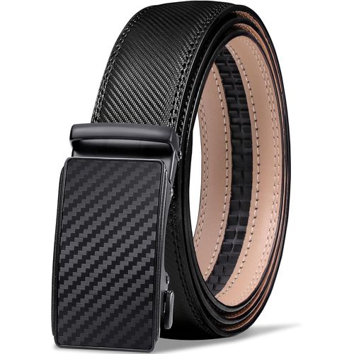 Meimieshop-Gsg Ceinture Homme En Cuir,Ceintures Largeur 35mm Boucle À Cliquet Automatique Avec Boîte Cadeau,Taille Ajustable Fibre Carbone Noir 36-42 Inch