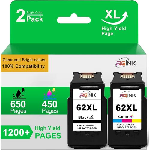 meimieshop-62Xl 62 Lot De 2 Cartouches D'Encre De Rechange Compatibles Avec Envy 5540 5548 7640 5640 5646 Hp Officejet 250 200 5740 5742