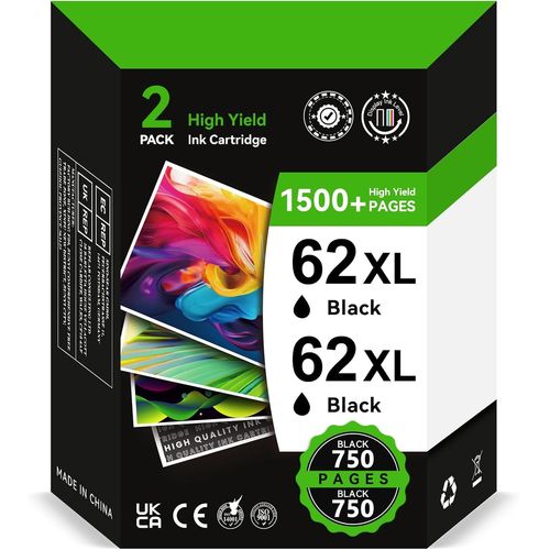 meimieshop-Cartouche 62Xl Noir2X 750 Pages,Encre 62 Xl Noir Remplacement Pour Cartouche Encre Hp 62 Noir,Cartouche Imprimante 62 Pour Officejet 200 250 5742 5740 Envy 7640 5540 5640 5544 5646 5548 5545 5547