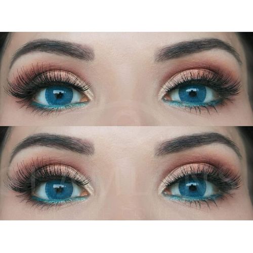 Meimieshop-Lentilles De Couleur Bleues Naturelles Colorées Très Haute Opacité Verona Blue + Étuis À Lentilles De Contact|1 Paire(2 Pièces)|Dia 14,20|Sans Correction|0,00 Dioptries 