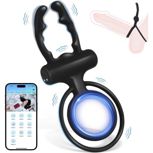Meimieshop-Anneau Penien-Anneau Homme Vibrant Sex Toy¿S Couple Vibromasseur,Femme Clitoridien Puissant-Rechargeable,Prêt Pour La Douche Et Dure Jusqu'à 60 Minutes,10 Modes De Vibration Et Contrôle Des App