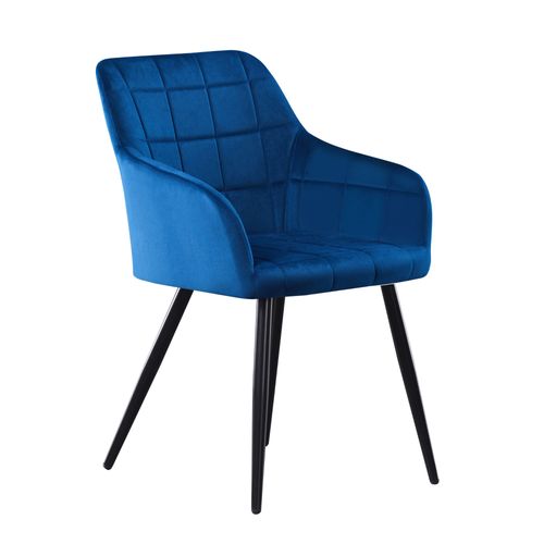 Chaise De Salle À Manger Single En Velours Bleu - Pieds En Métal - Style Contemporain - Salon, Chambre, Coiffeuse - Life Interiors
