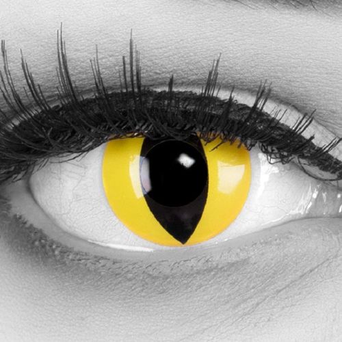 Meimieshop-Lentilles Couleur Jaune Oeil De Chat Cat Eye. Pour Halloween,Shrovetide,Carnaval + Étuis À Lentilles De Contact I 1 Paire(2 Pièces) I Sans Correction I 0,00 Dioptries 