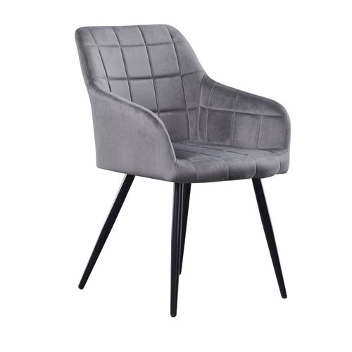 Chaise De Salle À Manger Single En Velours Gris Foncé - Pieds En Métal - Style Contemporain - Salon, Chambre, Coiffeuse - Life Interiors