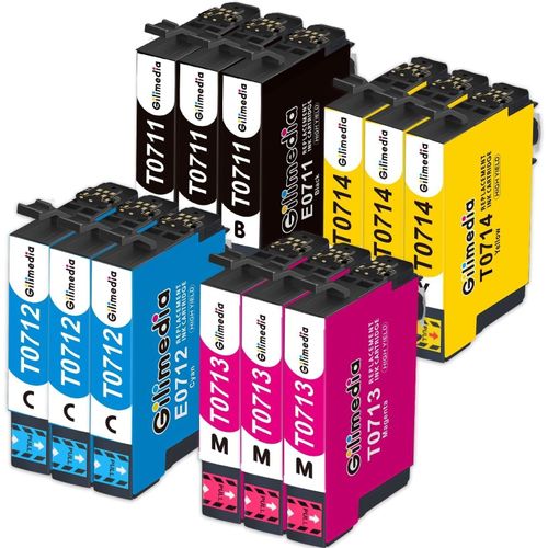 meimieshop-T0715 Multipack Cartouche D'Encre Pour Epson T0711 T0712 T0713 T0714 Pour Epson Stylus Sx400 Sx510W Bx610Fw Sx200 Dx4400 Sx100 Sx218 Sx515W Dx9400F Bx600Fw Sx415 Sx610Fw Dx8400(12 Pack)