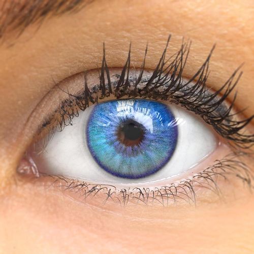 Meimieshop-Lentilles De Couleur Bleu Naturelles Colorées Très Haute Opacité Canaria Blue + Étuis À Lentilles De Contact 1 Paire(2 Pièces) 90 Jours Sans Correction 0,00 Dioptries 