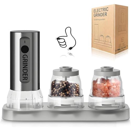 meimieshop-Ensemble Moulin À Sel Et Poivre Électrique En Acier Inoxydable Avec Broyeur En Céramique ¿ Led ¿ Design Double Moulin ¿ Batterie 1000 Mah 4 H ¿ 38 Db ¿ Usb-C,Salière Et Poivrière Électrique