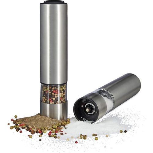 meimieshop-Moulin À Poivre Électrique,Lot De 2 Avec Lumière,Poivrière Et Salière,Acier Inoxydable,Céramique,Argenté