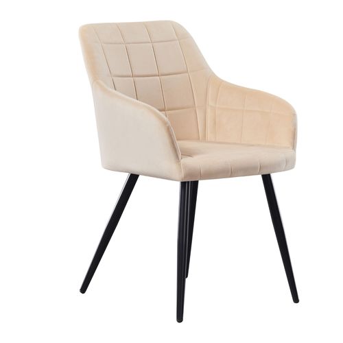 Chaise De Salle À Manger Single En Velours Crème - Pieds En Métal - Style Contemporain - Salon, Chambre, Coiffeuse - Life Interiors