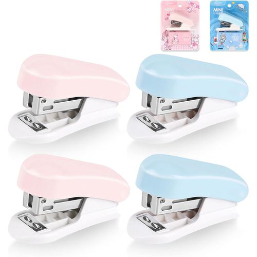 Meimieshop-Mini Agrafeuse Avec 400 Agrafes Standard 26/6,Agrafeuse Petite Agrafeuse Portable,Agrafeuse De Bureau Manuelle,Capacité 2-20 Feuilles,Mini Agrafeuse Douce Pour Les Élèves,4 Pack Mini Agrafeuse Set