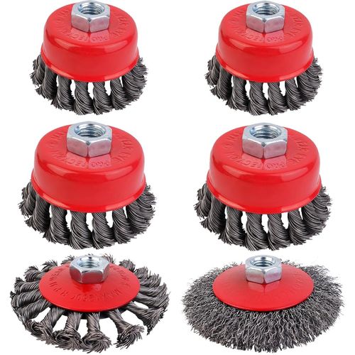 meimieshop-6 Pièces Brosse Metallique Pour Meuleuse,Brosse Meuleuse Avec Filetage M14,75Mm 100Mm Brosse Métallique Meuleuse,Pour Meuleuse,Enlèvement De Peinture De Rouille,Polissage