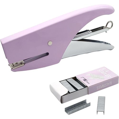Meimieshop-Agrafeuse Manuelle,Agrafeuse À Main,Agrafeuse En Acier Pour Bureau,École Et Maison,1000 Petits Trombones 6/4 Inclus,Point Fermé,Poignée En Caoutchouc Antidérapant(Pinceuse,Lilas)