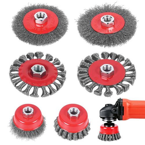 meimieshop-6 Pièces Brosse Métallique Pour Perceuse Meuleuse D'Angle,Brosse Métallique Perceuse De 75Mm Et 100Mm,Brosse Métallique Meuleuse Avec Filetage M14,Brosse Metallique Pour Dérouillage Polissage
