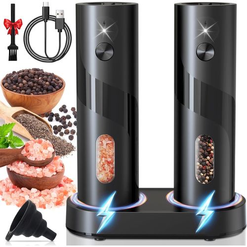 meimieshop-Ensemble De Moulin À Poivre Électrique,Lot De 2 Moulins À Sel Et Poivre Électriques,Salieres Et Poivrieres Electrique Automatique Avec Base Rechargeable(Grande Capacité De 110 Ml)