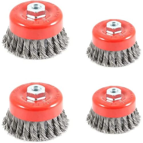meimieshop-Brosse Coupe Brosse Métallique Pour Meuleuse D'Angle,Ø 75Mm + Ø 100Mm Jeu De Brosses Métalliques Pour Meuleuse D'Angle M14,Fil Noueux En Acier Flexible(4Pcs)