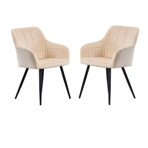 Lot De 2 Chaises De Salle À Manger En Velours Crème - Style Contemporain - Pieds En Métal - Salon, Chambre, Coiffeuse - Life Interiors
