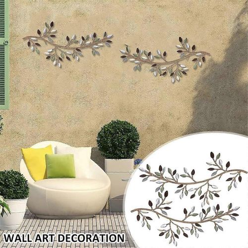 Décoration Murale De Feuille D'arbre En Métal, 1 Pcs Vigne Branche D'olivier Feuille Wall Art Sculptures De Défilement En Fer Forgé, Signe De Suspension Murale, C