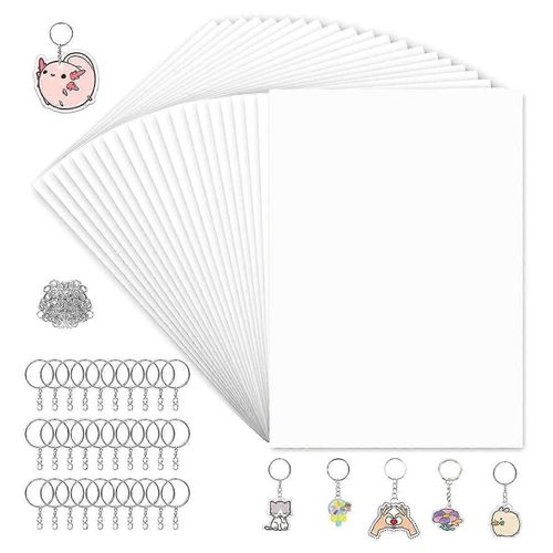 Kit De Feuilles De Plastique Rétractables 160 Pièces, Feuilles De Papier Rétractable De 7,9 X 5,7 Pouces Et Porte-Clés Fabriquant Des Accessoires Pour Les Enfants Bricolage