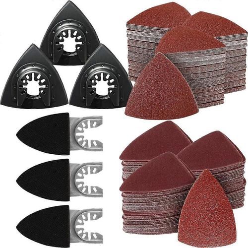 Kit de tampon de ponçage d'outil oscillant 156 pièces, tampons de ponçage triangulaires 3 pièces et tampon de ponçage à doigts 3 pièces, papier de verre 150 pièces