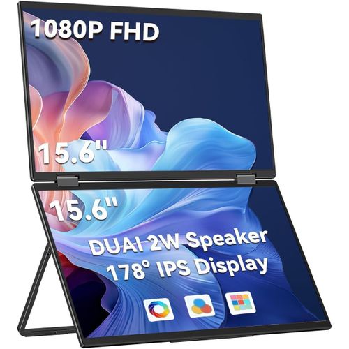 ChenQuanSarl-Moniteur Portable Minisforum 15,6 Pouces, Extension D'Écran Pour Ordinateur Portable 1080P Fhd Usb C/Hdmi, 45% Ntsc ¿e 1,180° Rotation, Moniteur Portable Pliable, Haut-Parleurs Intégrés