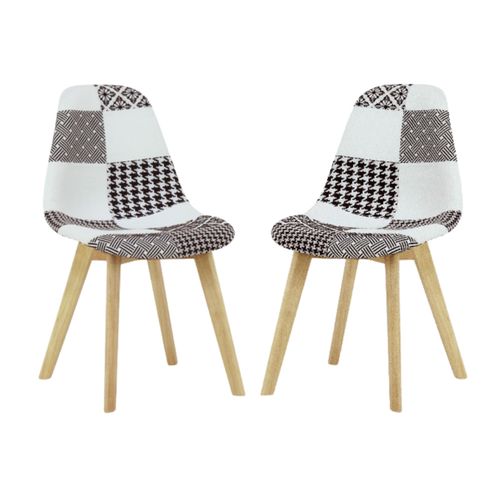 Ensemble De 2 Chaises Scandinaves En Tissu Patchwork - Couleurs En Noir Et Blanc - Salle À Manger, Cuisine De Vie Intérieure De Vie Intérieure