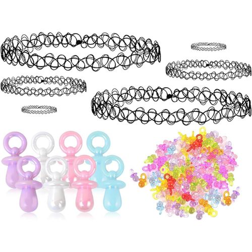 Yemaesre-Ensemble Collier Ras Du Cou Tatouage Années 90,Tenue Années 90,Accessoires Pour Femme,Collier, Bracelet,Chaîne De Tétine,Tétine Pour Bébé,Collier Élastique,Tétine Décorative,Tétine