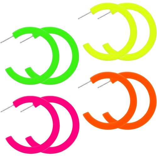 Yemaesre-Lot De 4 Boucles D'oreilles Pendantes Rétro Pour Femme, Légères Et Confortables, Parfaites Pour Les Fêtes Costumées Et Ajouter Une Touche De Couleur Fluo À Votre Tenue (Boucles D'oreilles St