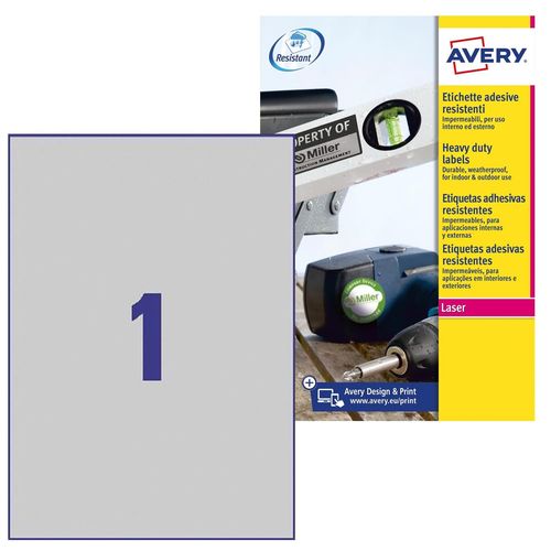 Avery Lot De 3 Boîtes De 20 Étiquettes Ultra-Résistantes Métalliques 210 X 297mm L6013-20