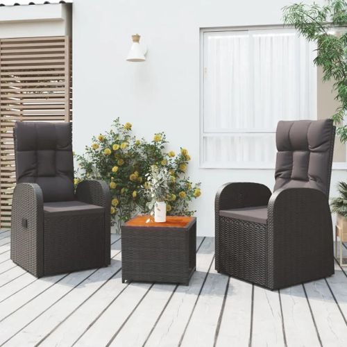Prolenta Premium - Ensemble De Salon De Jardin 3 Pcs Noir Poly Rotin Et Acacia