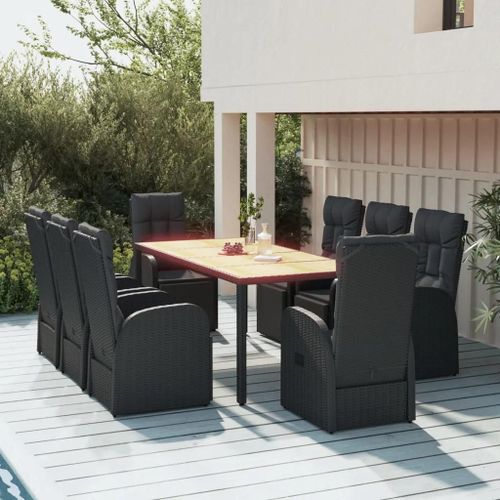 Prolenta Premium - Ensemble À Manger De Jardin 9 Pcs Noir Poly Rotin Et Acacia