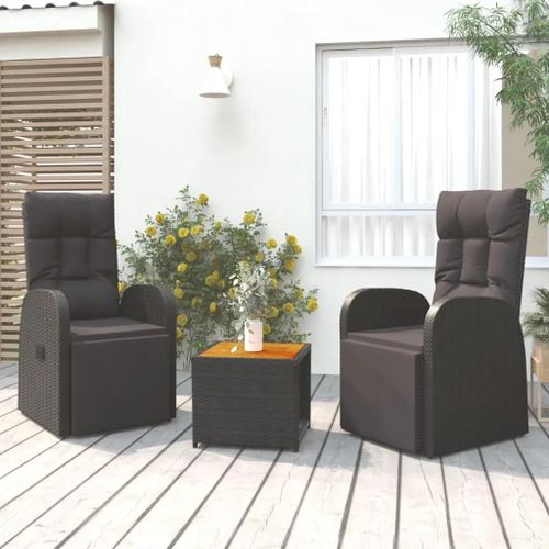 Prolenta Premium - Ensemble De Salon De Jardin 3 Pcs Noir Poly Rotin Et Acacia