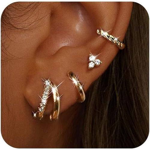 Yemaesre-4 Pairs Boucles D'oreilles Femme Plaqué Or 14k/Argent Creoles Femme Argent Or Boucles D'oreilles À Tige Cartilage Tragus Helix Piercing Oreille Petites Boucles D'oreilles Femme Argent Or