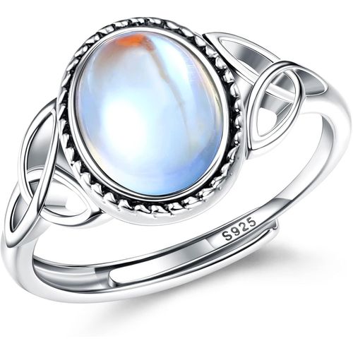 Yemaesre-Bague Pierre De Lune Pour Femme Fille Bague Argent 925 Ajustable, Bague Triangle C Ique Zirconium, Ovale Rond Coeur Pierre Précieuse Bague Bijoux Pour Elle Avec Boîte Cadeau Bague